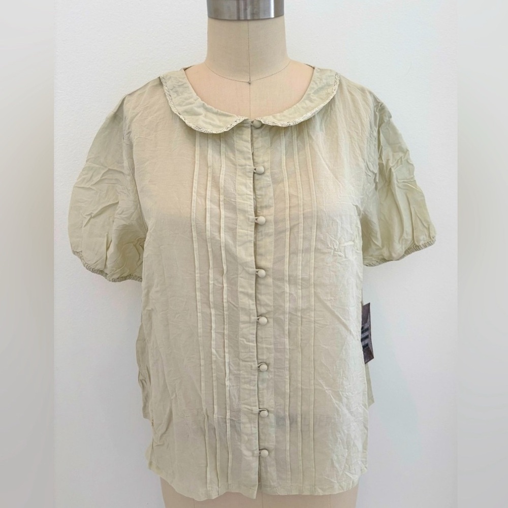 Ewa I Walla Saga Blouse NWT Soft Mint Cotton Voile Short Sleeve Button Up M
